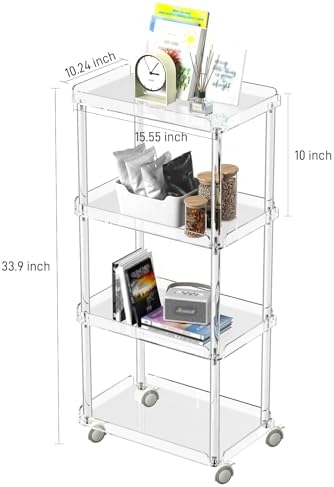 AQUIVER Acrylic Slim Storage Cart - 4 Tiers Narrow Rolling Cart - Utility Cart for Kitchen, Bathroom, Living Room, Laundry - 15.6 '' L x 10.2 '' W x 33.9 '' H - Image 2