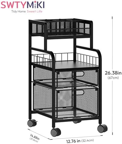 SWTYMIKI Rolling Cart with Drawers - Metal Craft Cart with Wheels, DIY Divider and Wood Shelf, Art Supply Organizer for Under Desk Storage, Utility Storage Cart for Home Office Studio, Black - Image 3