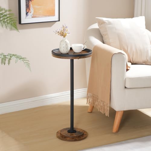 HOOBRO Small Round Side Table, Drink Table, Coffee Martini Table with Pedestal Accent for Small Spaces in Living Room, Bedroom, Sofa Couch, Rustic Brown BF168BZ01 - Image 2