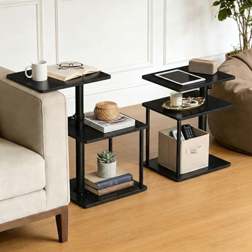 Faesun Swivel Side Table for Couch Arm, Adjustable C End Table for Recliner or Bed, Tv Trays with Storage Shelf for Small Spaces Small Nightstand Table for Living Room, Bedroom，2pc by Faesun