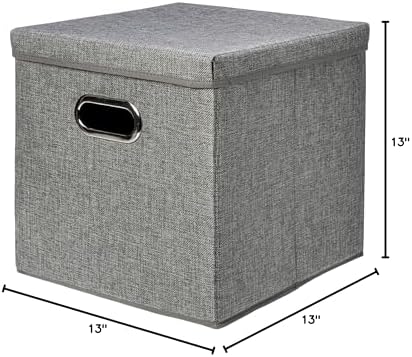 Amazon Basics Foldable Burlap Cloth Cube Storage Bins with Lid, Collapsible Organizing Containers, Stackable and Sturdy, Gray, (Pack of 10) - Image 6