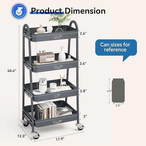 OLIXIS Metal 4 Tiers Rolling Storage Utility Cart with Lockable Wheels - Image 4