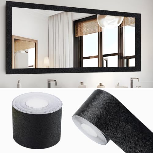 10M Black Mirror Border Peel and Stick, Bathroom Wallpaper Border Tape by Avinyl