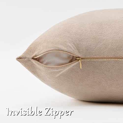 GIGIZAZA Taupe Velvet Pillow Covers 16x16 Decorative Pillows Pack of 2 - Image 4