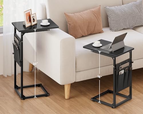 Vagusicc C-Shaped End Table, Small Side Table for Couch, Sofa Table Adjustable Height End Tables Living Room, Bedside Slide Under Couch Table for Sofa, TV Tray Table with Metal Frame for Bedroom,Black - Image 2