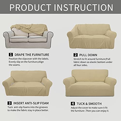 Easy-Going Stretch Oversized Loveseat Couch Covers Washable Beige - Image 6