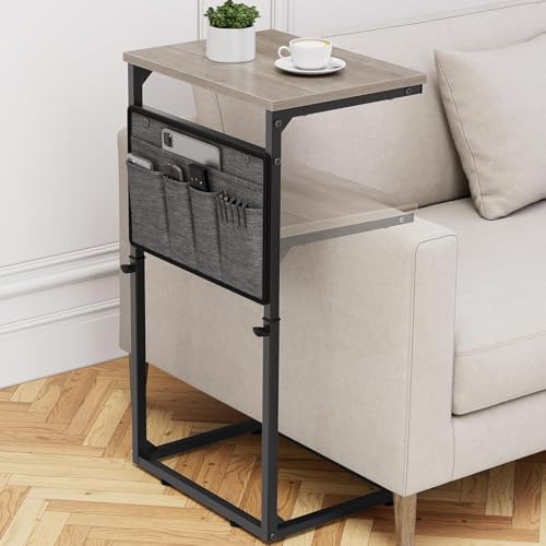 Vagusicc C Shaped End Table, 33'' Tall Side Table for Couch, Adjustable Height Small Couch Side Table for Small Spaces, C Table Slide Under Sofa Table TV Tray Arm Table for Living Room, Bedroom, Grey by Vagusicc