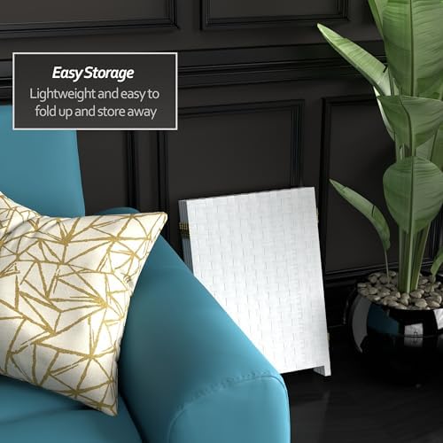 Red Lantern 2 ft. Short Woven Fiber Folding Screen - 4 Panel - White - Image 3