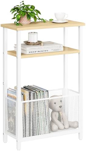 MMEOLUOOK Narrow Side Table with Storage Basket Skinny End Tables for Smalls Spaces 3 Tier Sofa Table Small Nightstand Slim Bedside Table for Living Room Bedroom Natural Wood MLBZ22Y by MMEOLUOOK