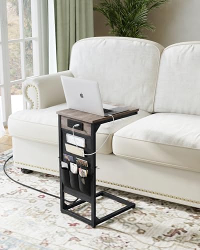 C-Shaped End Table with Fast-Charging Station, Small Couch Side Table with Storage Bag, Sofa TV Tray Table for Living Room, Bedroom, Bedside ET-GY-1 by Unknown