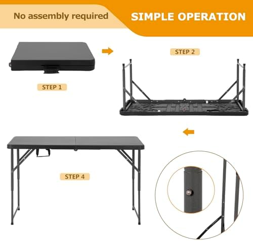 FDW | 4FT Folding Table | Black | Portable Plastic Table - Image 5