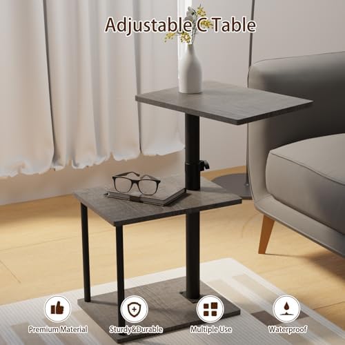 Faesun Swivel Side Table for Couch Arm, Height Adjustable C Table for Recliner or Bed, Tv Trays with Storage Shelf for Small Spaces- Small Nightstand Table for Living Room, Bedroom - Image 4