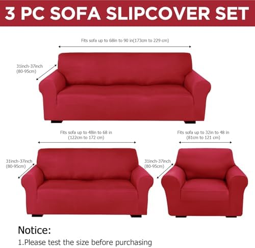 Peryiter 3 Pcs Couch and Loveseat Sofa Covers,Xmas Red,Milk Silk - Image 2