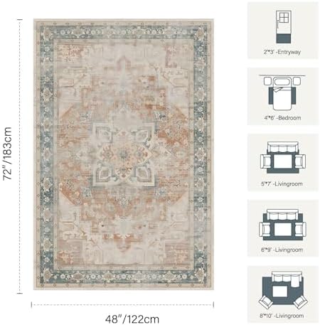 Rugxara 4x6 Vintage Boho Washable Rug for Bedroom - Image 2