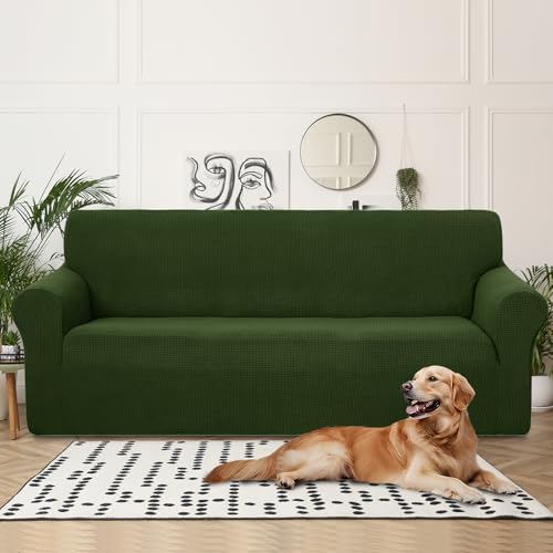 U-NICE HOME 4 Seater Stretch Couch Cover for 3 Cushion Sofa, Bronze Green - Image 2