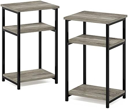Furinno JUST 3-Tier Metal Frame Telephone Table, Set of 2, French Oak - Image 6
