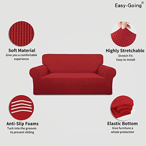 Easy-Going Stretch Oversized Loveseat Couch Covers Washable Christmas Red - Image 3