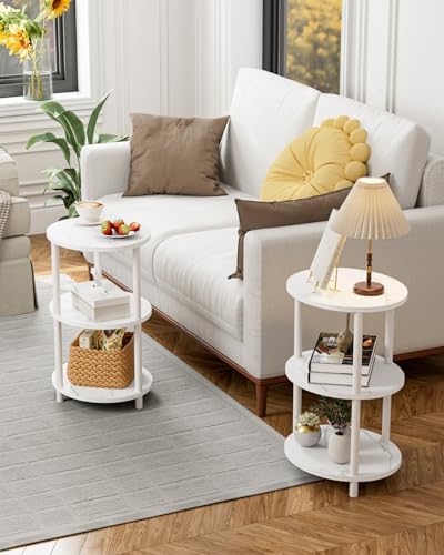 Small Round Side Table - 3-Tier Oval Accent Table for Small Spaces, Rustic Wood and Metal Couch End Table, Nightstand for Bedroom or End Table Living Room, Set of 2, Marble White - Image 6