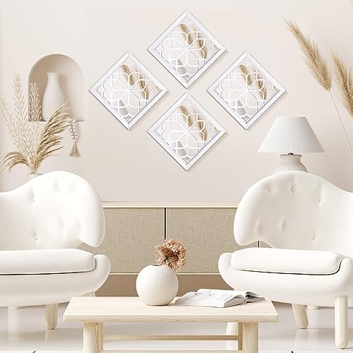 Tatuo 4 Pcs Mirrors Square Wall Mirror, Gorgeous Rustic Farmhouse Accent Mirror, Rustic for Bathroom Renovation Bedrooms Living Rooms, 12 x 12 Inch(Pure White) - Image 4