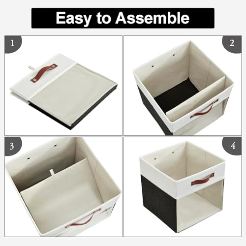 Bagnizer Storage Cubes, 4 Pack Linen Foldable Storage Bins (13 x 13 inch) with Clear Window and Handles, Fabric Organizer for Shelf Closet, Clothes, Books - (Black and White) - Image 3