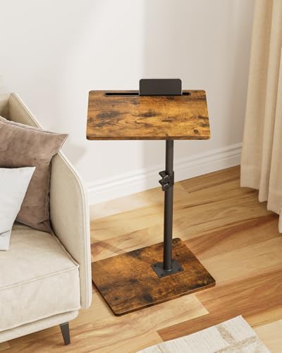 Masupu Sofa Arm Tray Table - 360° Swivel Height Adjustable End Table, Small Snack Side Table for Couch, C Shaped Table for Bed, Chair or TV Tray Table(Rustic Brown) - Image 4