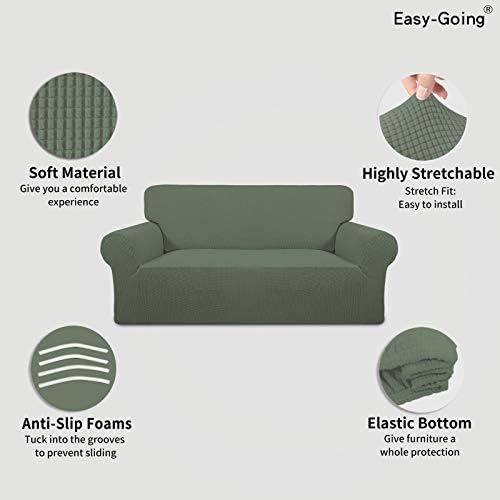 Easy-Going Stretch Oversized Loveseat Couch Covers Washable Greyish Green - Image 3