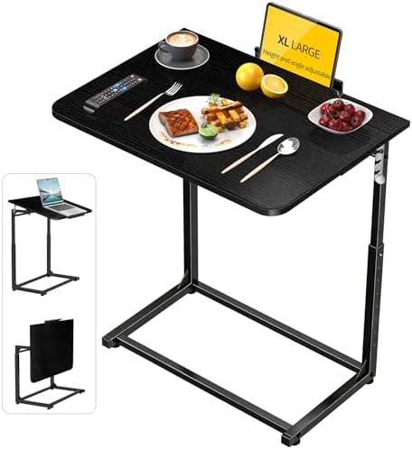 Tv Tray Table,Extra Large Dinner Food Tray Table,Couch & Bed Eating Desk,Heavy Duty Folding Laptop Side Table with 8Height & 90° Tilt Adjustable,C-Shaped End Table with Phone/Tablet Slot Black by Unknown