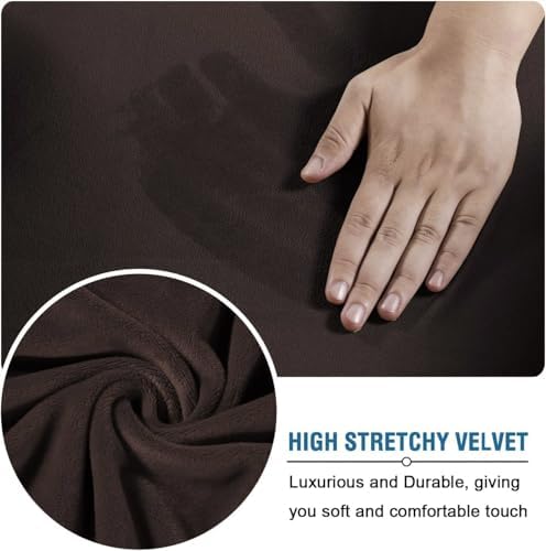 H.VERSAILTEX Rich Velvet Stretch 2 Piece Cover Chair Slipcover Sofa Cover Furniture Protector Couch Soft with Elastic Bottom Chair Couch Cover with Arms Width Up to 49 Inch(Chair,Brown) - Image 5