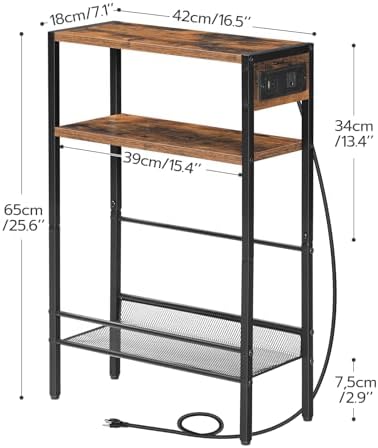 HOOBRO Small Narrow Side Table with Charging Station Set of 2, Skinny End Table for Small Spaces, Slim Nightstand with USB Ports Outlet, Sofa Beside Table with Storage Shelf BF102UBZP201 - Image 3