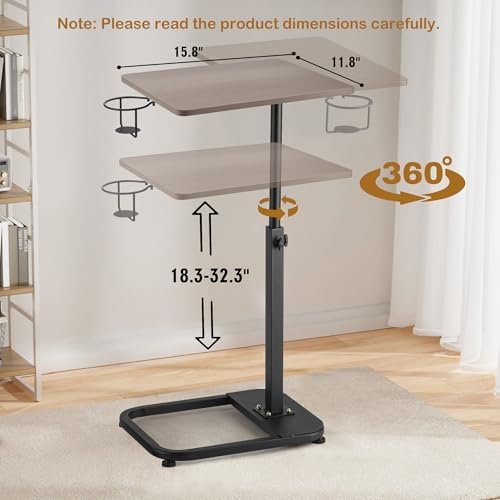 facka Adjustable Gray TV Tray Table with Rounded Metal Corners, C-Shaped Snack Table for Couch, Sofa, Bed or Chair, Small Space Side Table for Eating, Dinner, or Laptop Use - Image 2