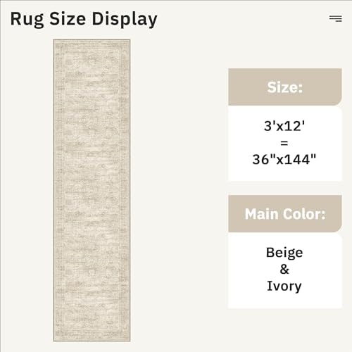 Soalmost Washable 3x12 Hallway Runner Rug Non-Slip Kitchen Entry Rugs Beige - Image 5