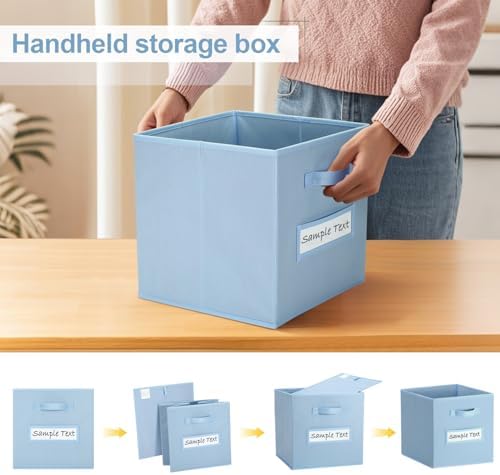 Fabric storage cubes (8 Pack) 11 Inch Cube Storage Bin, cube organizer bins with 8 Labels Window Cards & a Pen, Foldable cube organizer bins and Storage Box, Pastel Blue - Image 4