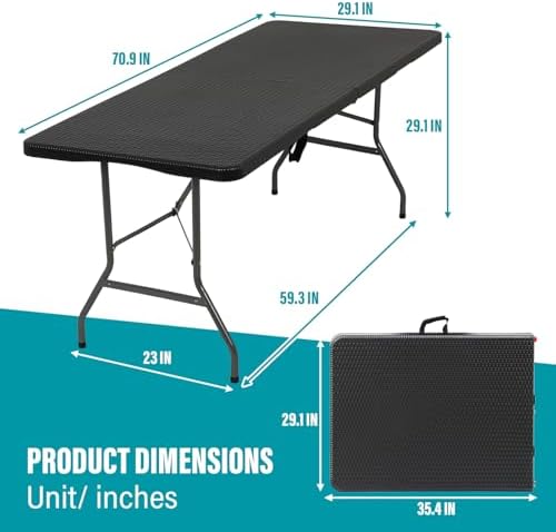 FDW | 6FT Folding Table | Black Ratten | Portable Plastic Table - Image 3
