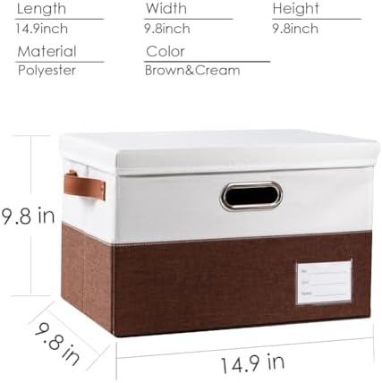 PRANDOM Foldable Storage Bins with Lids [3-Pack] Fabric Collapsible Storage Boxes Baskets Cubes Containers with Handles for Closet Living Room Bedroom (Brown & White 14.9x9.8x9.8'') - Image 5