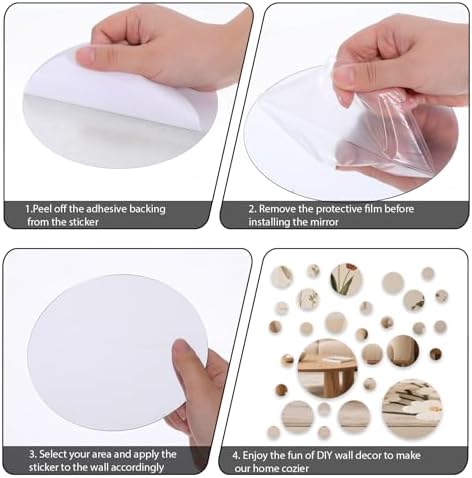 30Pcs Round Mirror Tiles Self Adhesive, 4 Sizes Acrylic Mirror Wall Decals Mirrors Tile Decorative Mosaic Mirrors Sheets for Bathroom, Bedroom, Wall Decor, DIY Projects - Image 7