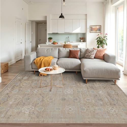 Rugxara Beige 4x6 Area Rug Washable Rug for Living Room Bedroom Office - Image 3