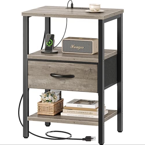 SUPERJARE Nightstand with Charging Station, USB-C Port, Bedside Table by SUPERJARE