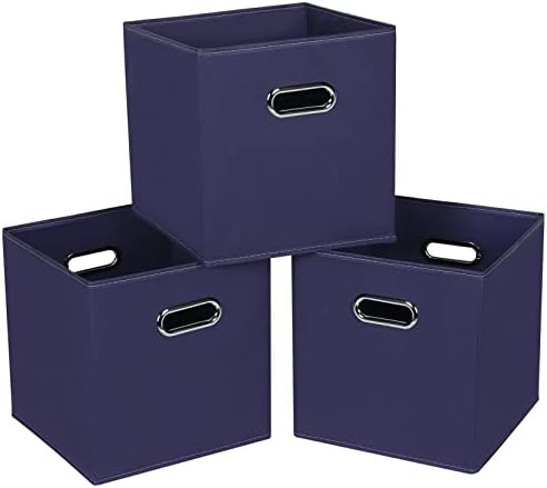 Fabric Cloth Storage Bins,Fabric Cube Bins Organizer with Dual Handles Foldable Cube Storage Baskets for Home Bedroom Storage,Set of 3,(Navy Blue) by SEVENDOME