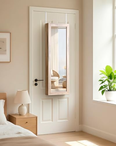 Nicetree 6 LEDs Jewelry Armoire, Hanging Mirror Jewelry Cabinet, Oak - Image 5