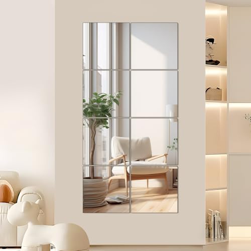 Full Length Wall Mirror Tiles, HD Glass Gym Mirror, Set of 12Pcs 12″ Square Wall Mounted Mirrors for Home Gym, Dance Yoga Studio, Bedroom, Door - Image 3