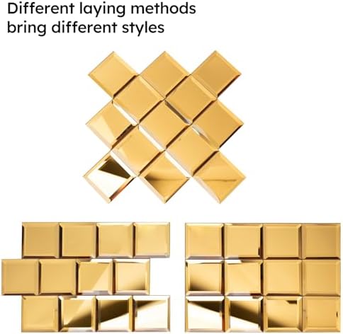Diflart Peel and Stick Mirror Backsplash, Gold, 3x3 Inch, Beveled Mirror Square Kitchen Bar Wall Tile (2 Sq.ft, 32 Pcs) - Image 6