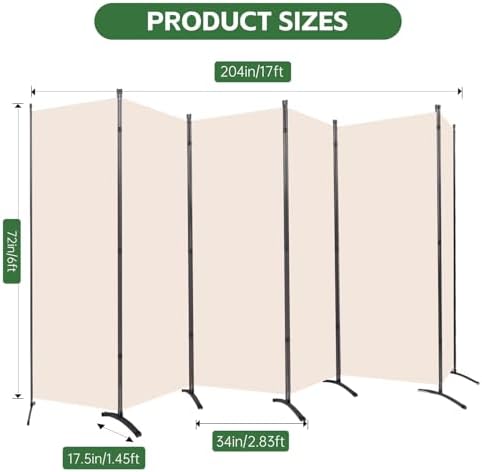 6 Panel Folding Room Divider, Sturdy Frame Freestanding Wall Divider - Image 5