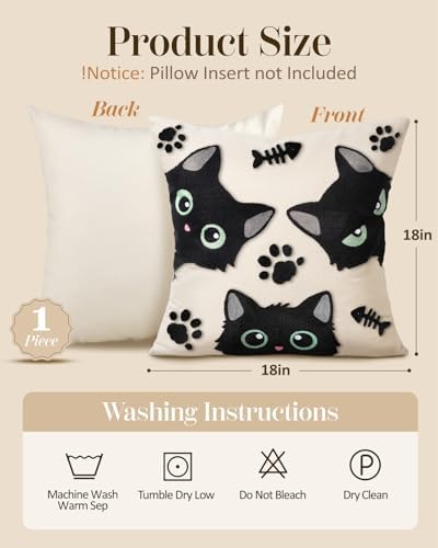 Embroidered Throw Pillow Cover 18x18 Inch, Cat Bone - Image 4