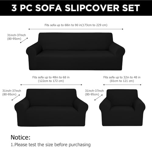 Peryiter 3 Pcs Couch and Loveseat Sofa Covers,Black,Fleece - Image 2