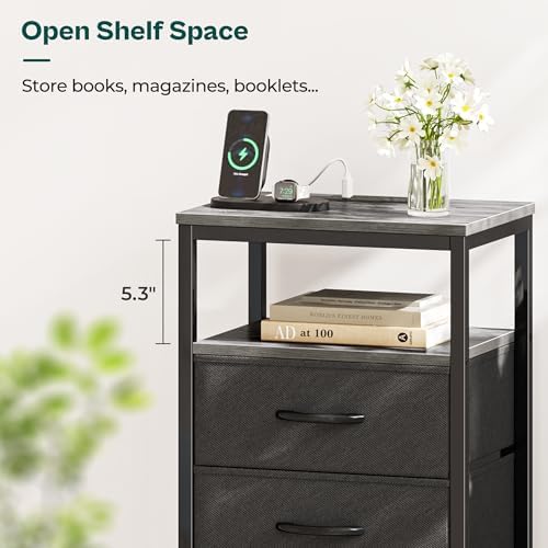 Huuger Nightstand with Charging Station, 27.6 Inch Bedside Table,Side Table - Image 7