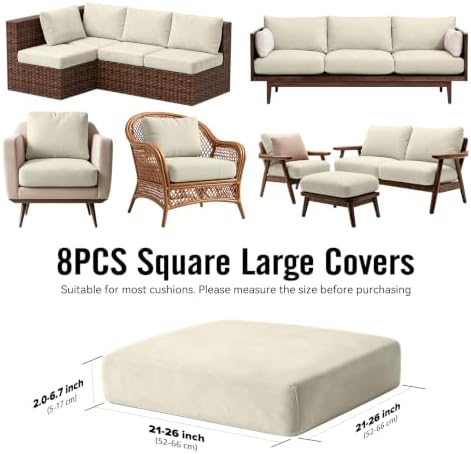 8Pcs Outdoor Cushion Covers, Stretch Patio Furniture Couch Chair Slipcovers - Image 2