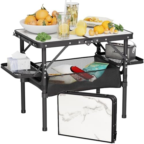 Titanker Small Camp Table 2ft, Folding Camping Table Portable with Storage Bag & Side Racks, Picnic & Beach Table, Car Camping Essentials, Aluminum Light & Solid by Titanker