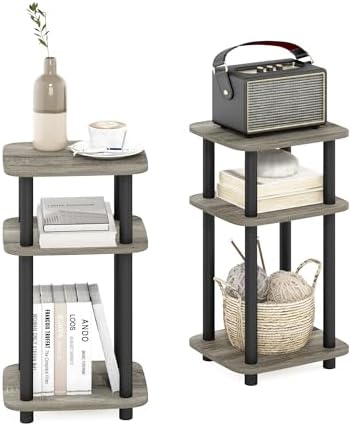 Furinno JUST 3-Tier Telephone Table Set of 2, Turn-N-Tube Toolless Side Table with Open Shelf, Round Curve Corner Night Stand, Bedside Table, for Living Room, Bedroom, French Oak - Image 6