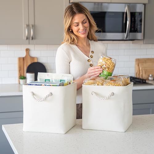 OrganiHaus 12x12 Cube Storage Bins, 4-Pack Fabric Cubes, Rope Handles - Image 4