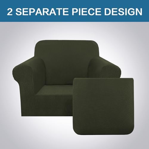 H.VERSAILTEX 2 Piece Couch Cover Stretch Stylish Chair Cover Furniture Cover/Protector Featuring Jacquard Textured Twill Fabric, High Spandex Slipcover Machine Washable (Chair, Olive) - Image 3
